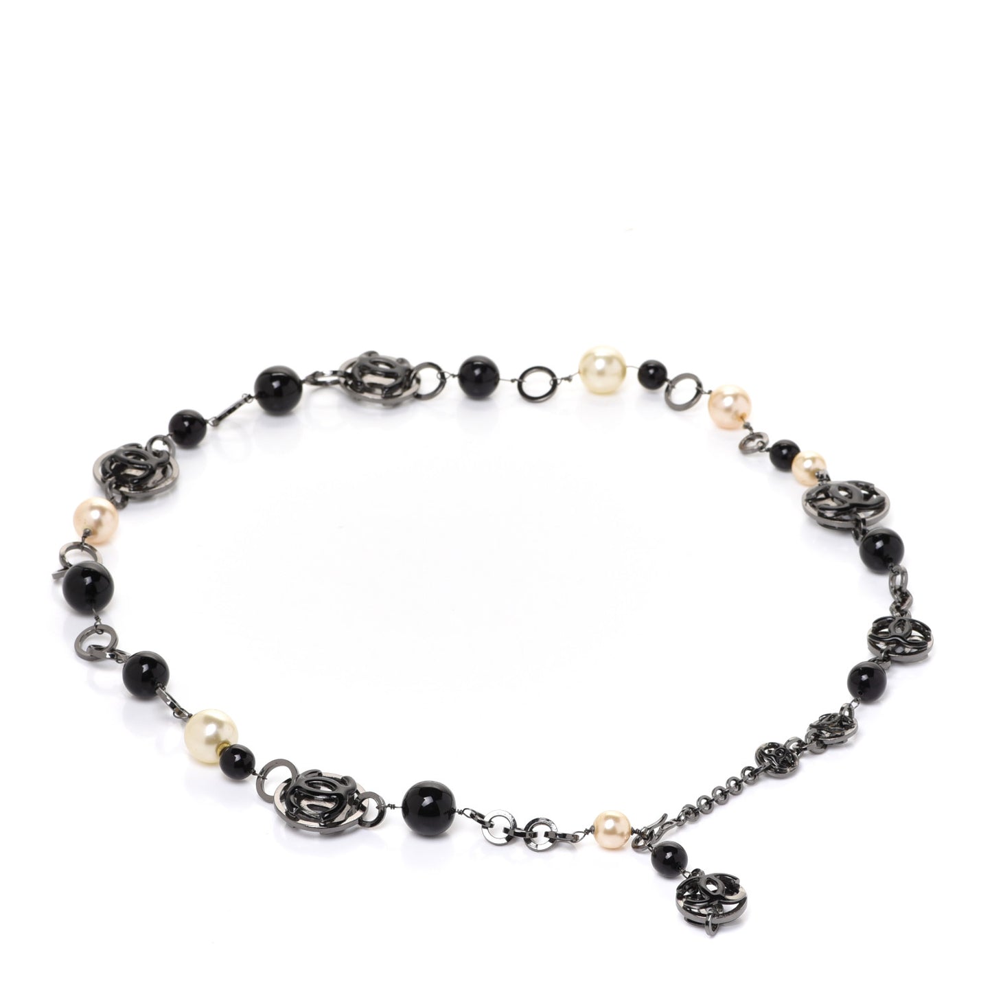 Enamel Beaded Pearl CC Belt Black White