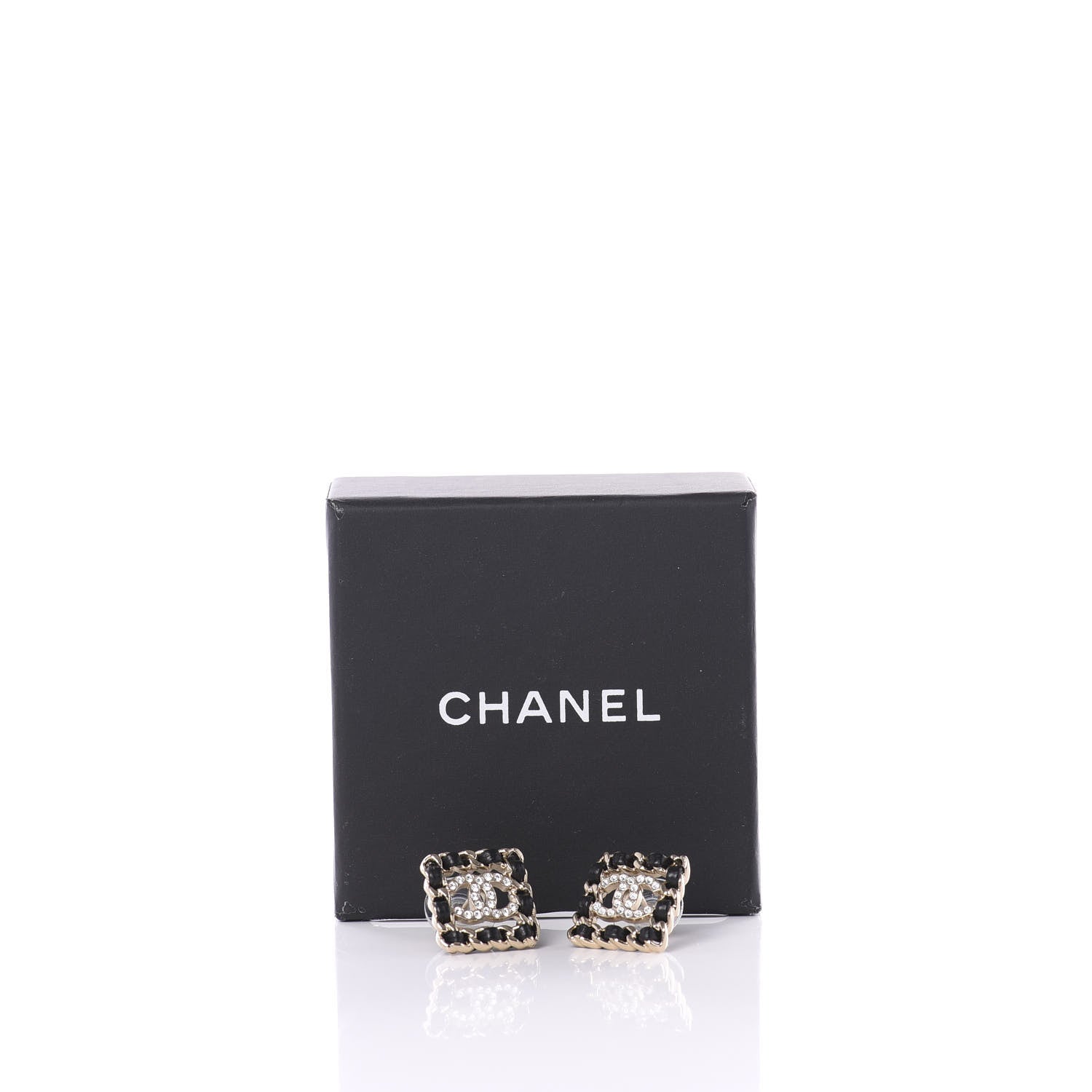 Chanel Crystal Lambskin Chain Sergeant Stud Earrings Black Gold 5 of 5