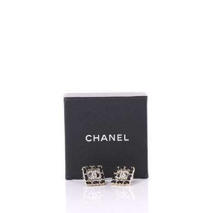 Chanel Crystal Lambskin Chain Sergeant Stud Earrings Black Gold 5 of 5