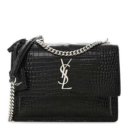Saint Laurent Calfskin Crocodile Embossed Medium Monogram Sunset Black 1 of 12