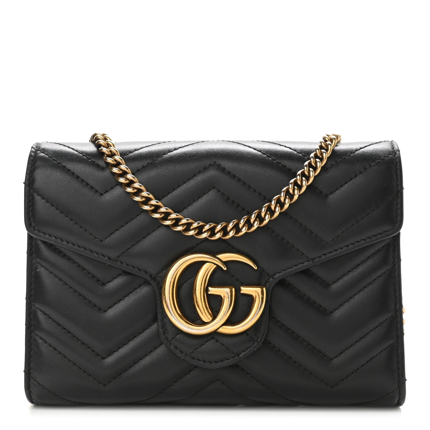 Calfskin Matelasse GG Marmont Chain Wallet Black