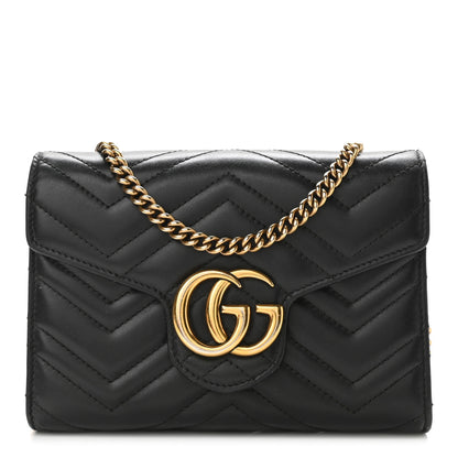 Gucci Calfskin Matelasse GG Marmont Chain Wallet Black 1 of 12
