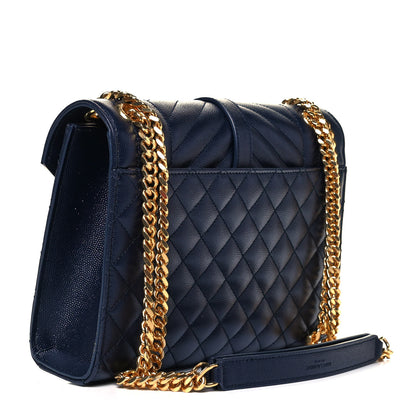 Saint Laurent Grain De Poudre Textured Mixed Matelasse Triquilt Medium Monogram Satchel Deep Marine 2 of 7
