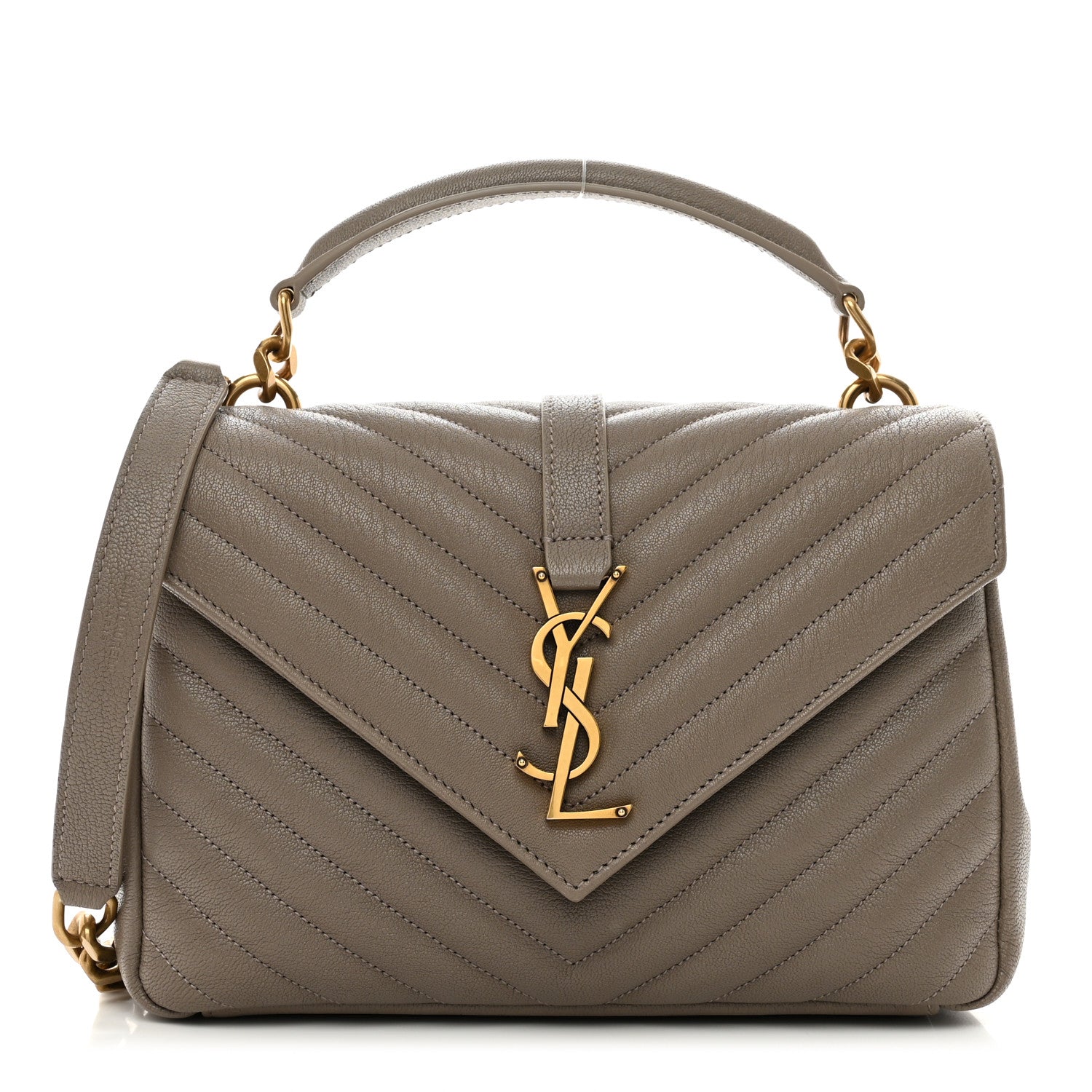 Saint Laurent Sheepskin Matelasse Chevron Monogram Medium College Bag Greyish Brown 1 of 11