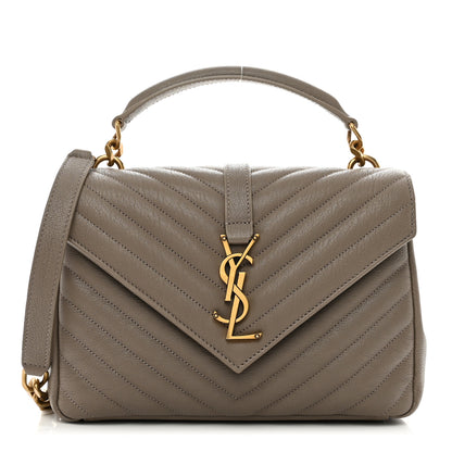 Saint Laurent Sheepskin Matelasse Chevron Monogram Medium College Bag Greyish Brown 1 of 11