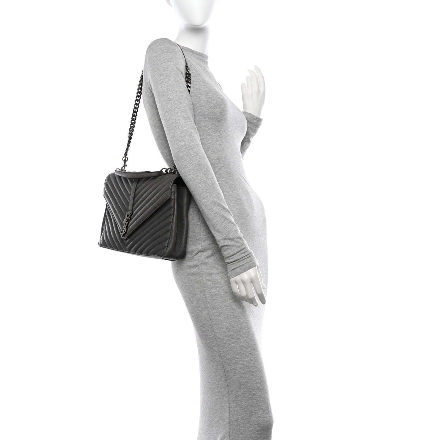 Sheepskin Matelasse Large Monogram College Satchel Dark Anthracite