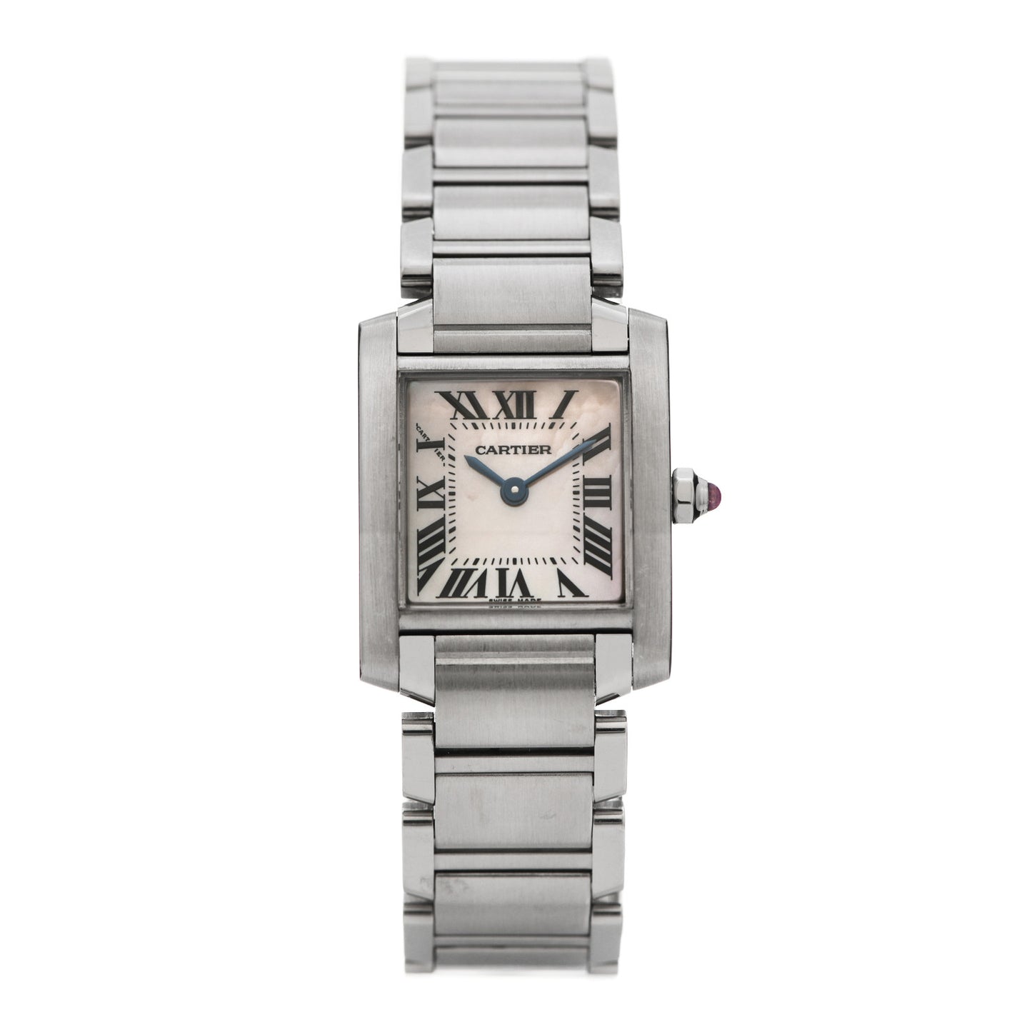 Stainless Steel Pink Mother of Pearl 20mm Tank Francaise Quartz Watch