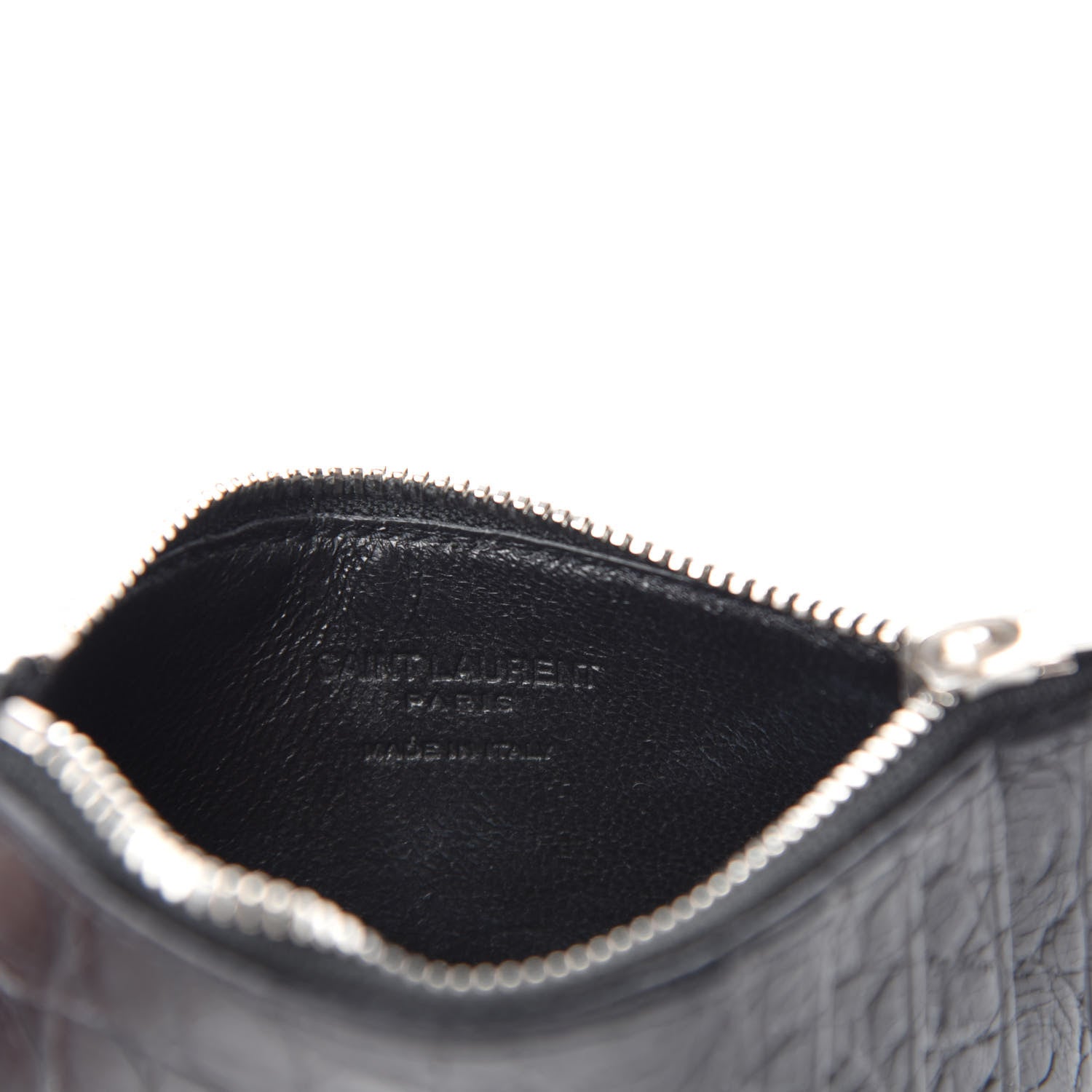 Saint Laurent Calfskin Crocodile Embossed 5 Fragments Zip Pouch Card Holder Black 7 of 8