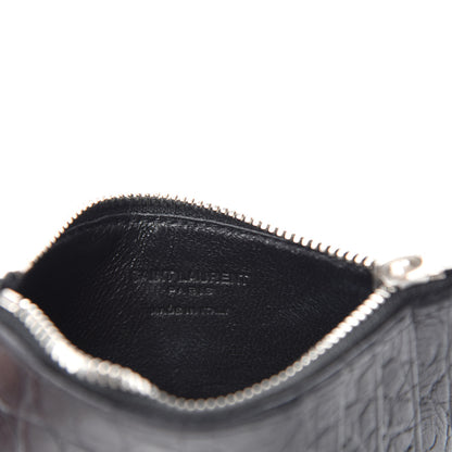Saint Laurent Calfskin Crocodile Embossed 5 Fragments Zip Pouch Card Holder Black 7 of 8