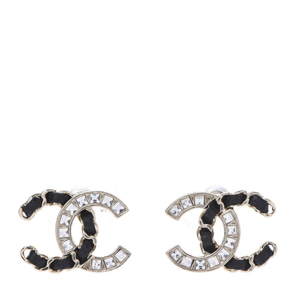 Chanel Crystal Baguette Lambskin Chain CC Vintage Allure Stud Earrings Black Gold 2 of 10