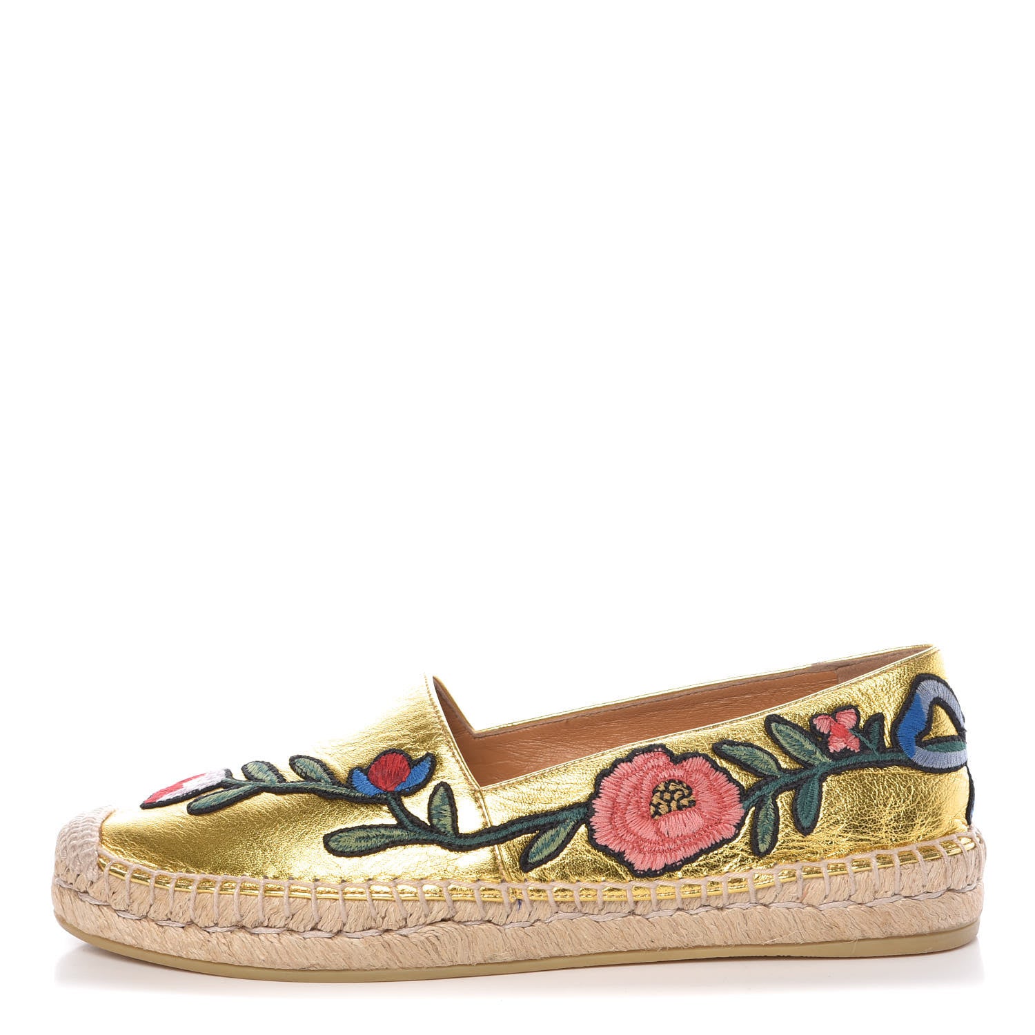 Gucci Metallic Nappa Ophelia Espadrilles 37.5 Gold 1 of 11