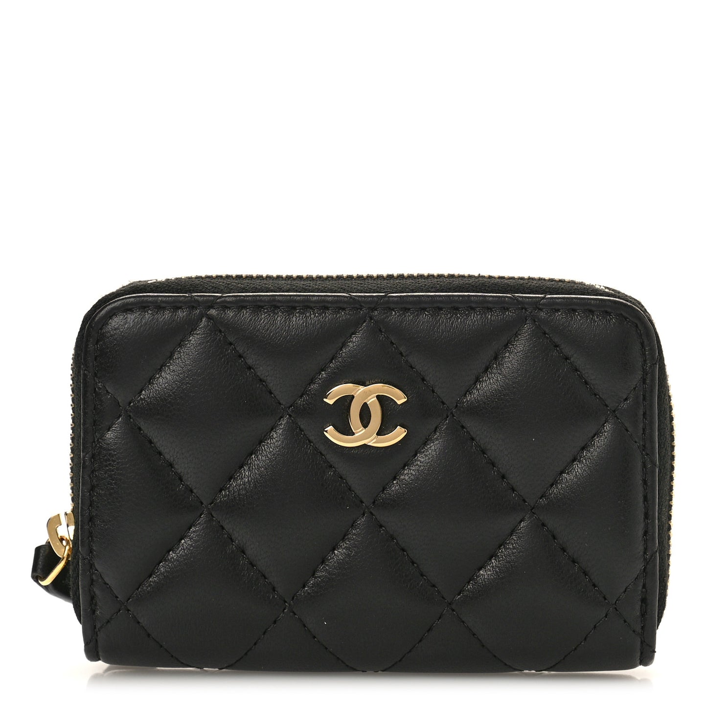 Lambskin Quilted Zip Coin Purse Black