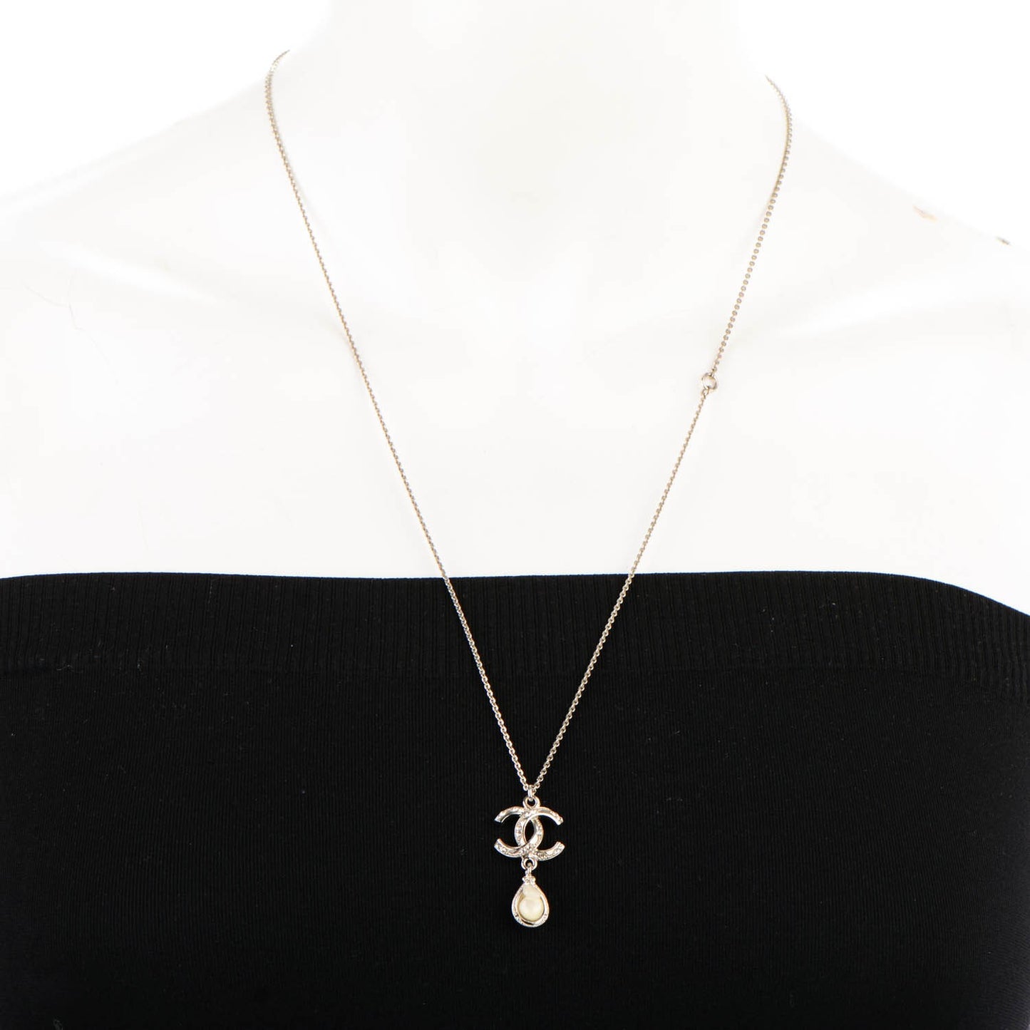 Crystal CC Drop Necklace Silver