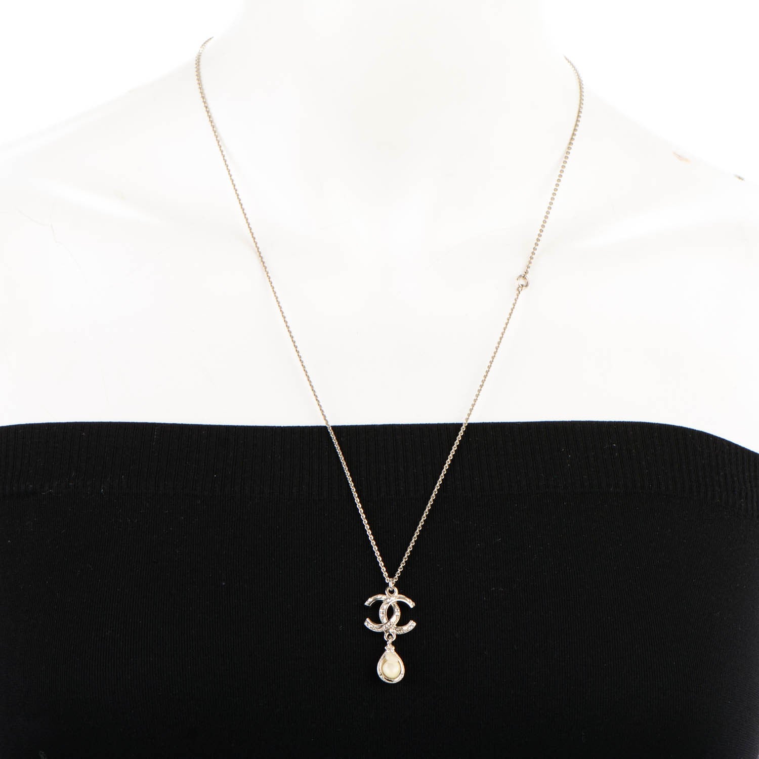 Chanel Crystal CC Drop Necklace Silver 2 of 5