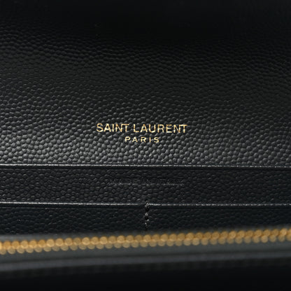 Saint Laurent Grain De Poudre Matelasse Chevron Monogram Flap Wallet Dark Smog 6 of 8