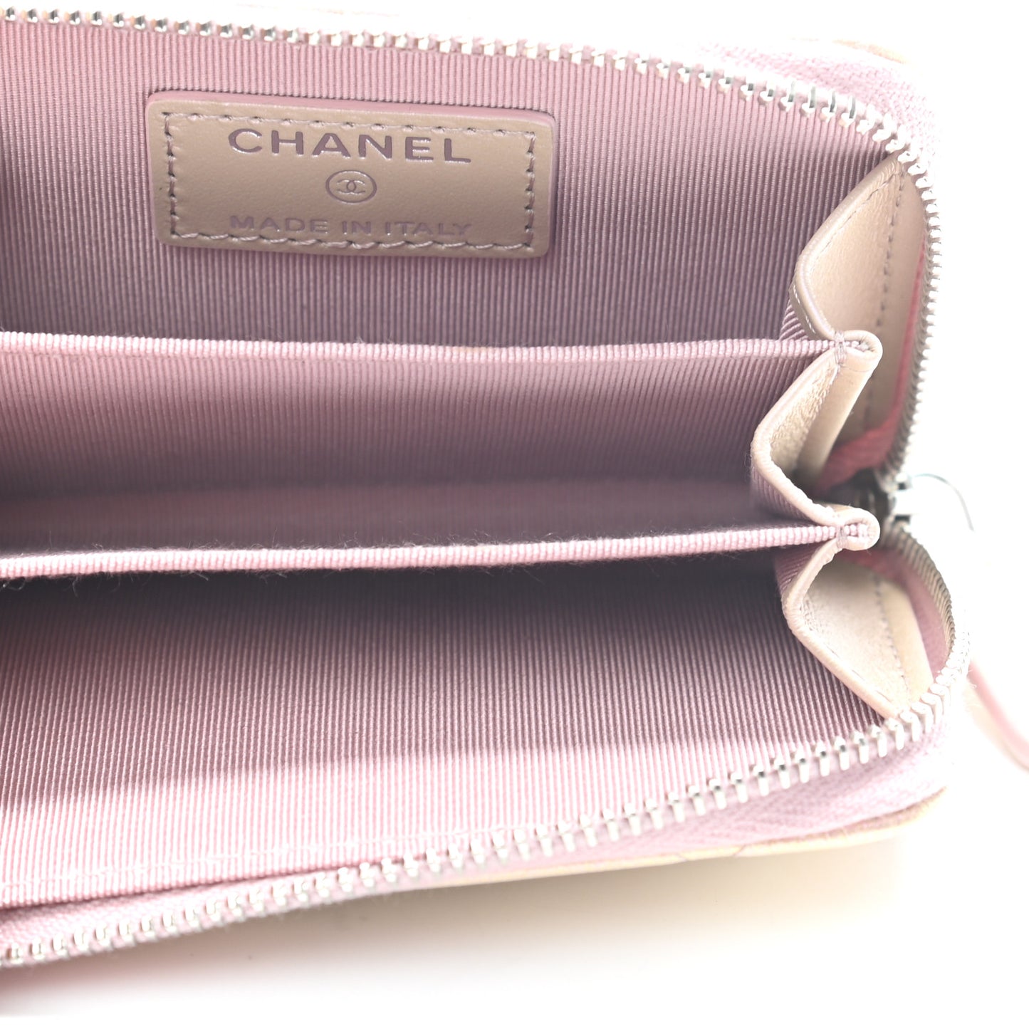 Metallic Calfskin Quilted Zip Around Coin Purse Wallet Pink