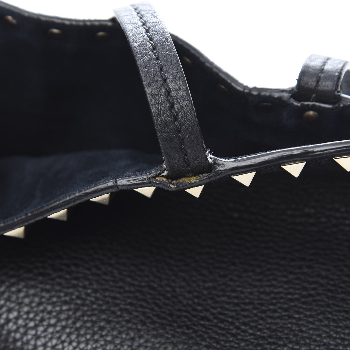 Grained Calfskin Rockstud Shoulder Tote Black