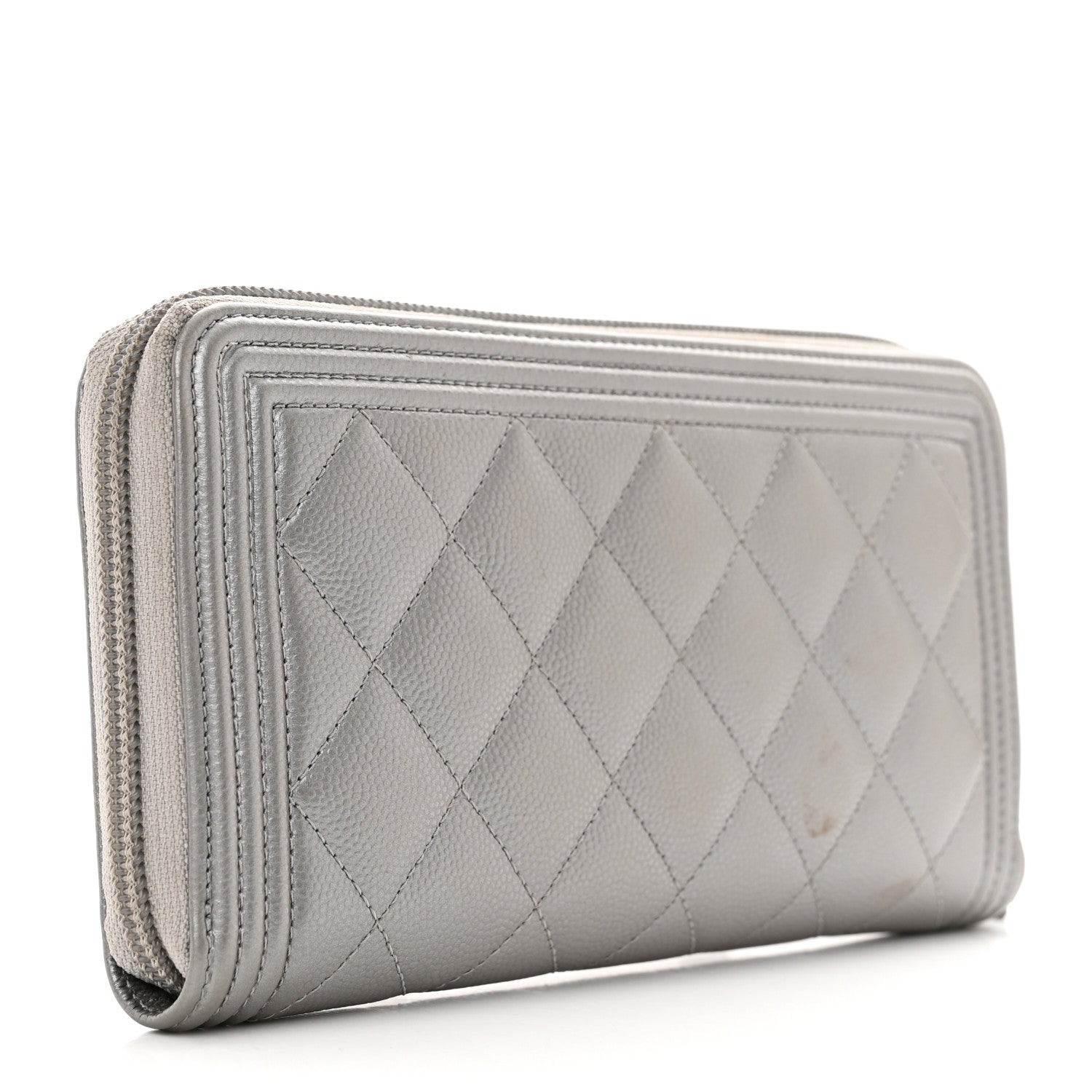 Chanel Metallic Caviar Quilted Boy Zip Around Wallet Silver 2 of 10