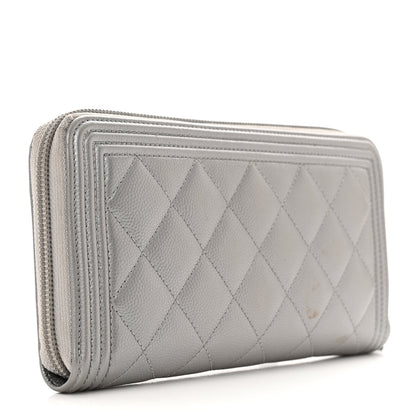 Chanel Metallic Caviar Quilted Boy Zip Around Wallet Silver 2 of 10