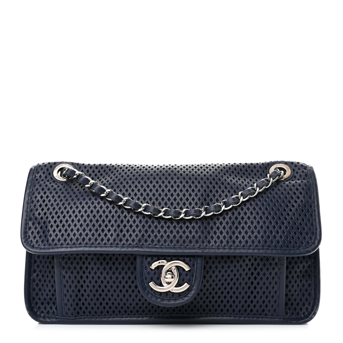 Perforated Calfskin Large Up In The Air Flap Dark Blue