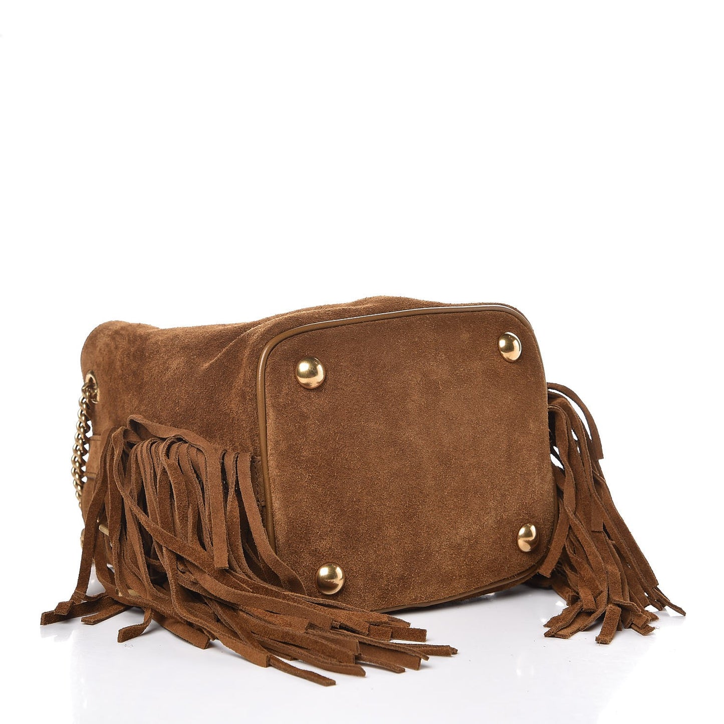 Suede Calfskin Fringe Baby Emmanuelle Bucket Light Ochre