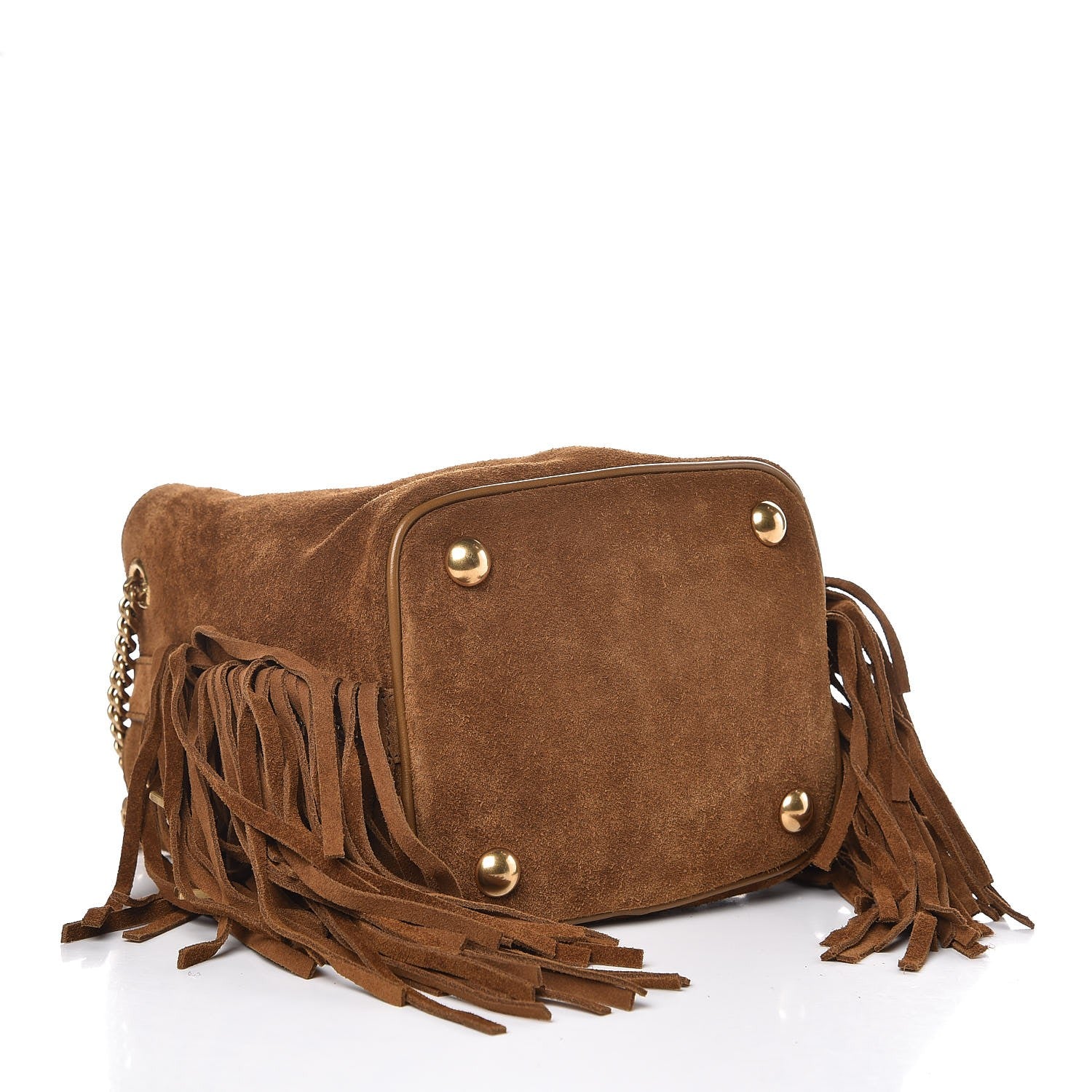 Saint Laurent Suede Calfskin Fringe Baby Emmanuelle Bucket Light Ochre 4 of 6