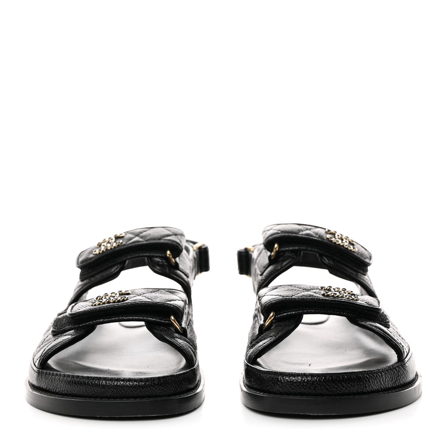 Grained Calfskin Velcro Dad Sandals 38.5 Black