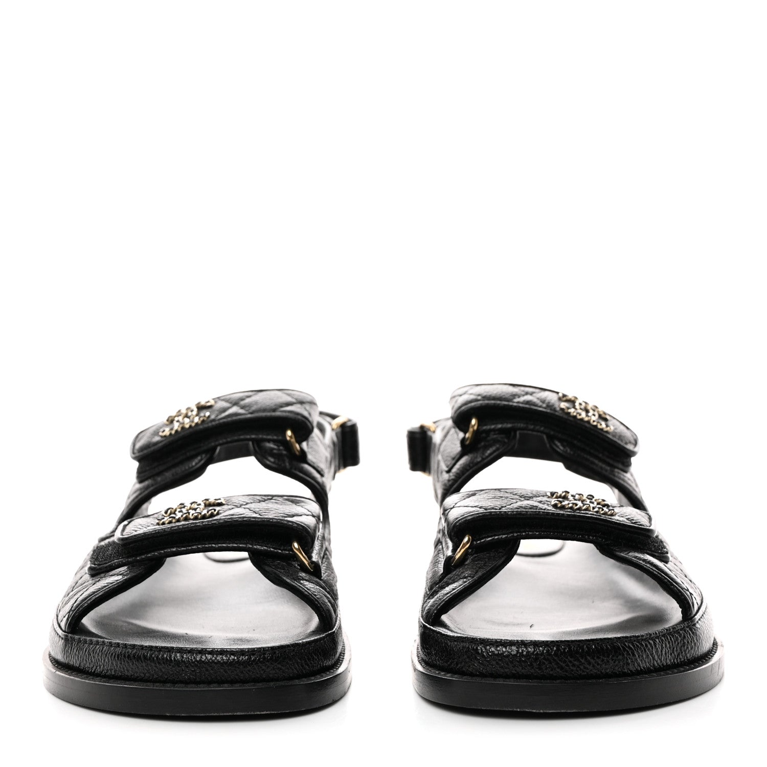 Chanel Grained Calfskin Velcro Dad Sandals 38.5 Black 2 of 9