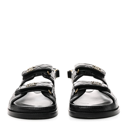 Chanel Grained Calfskin Velcro Dad Sandals 38.5 Black 2 of 9