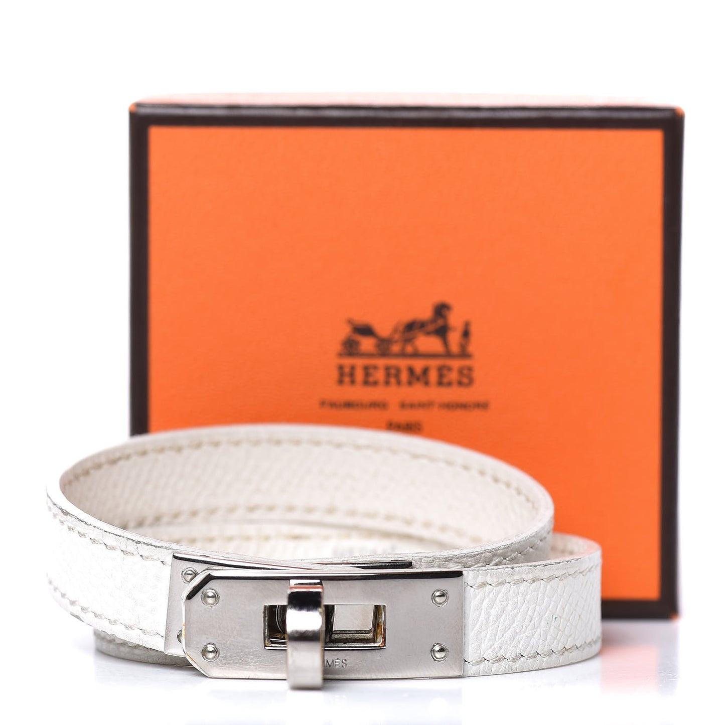 Epsom Kelly Double Tour Bracelet M White