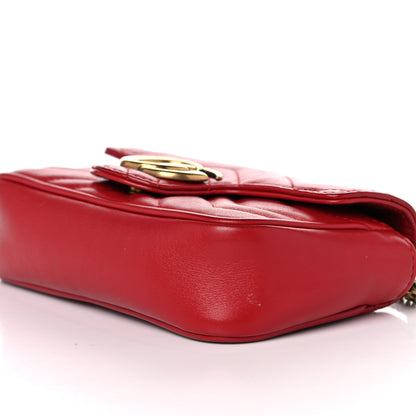Gucci Calfskin Matelasse Super Mini GG Marmont Shoulder Bag Hibiscus Red 9 of 18