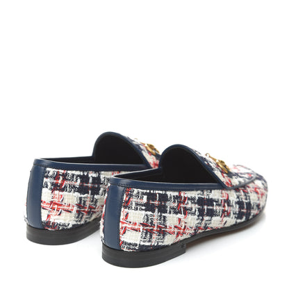 Gucci Tweed Check Horsebit Womens Jordaan Loafers 36 Gardenia Ink Blue Agata 4 of 8