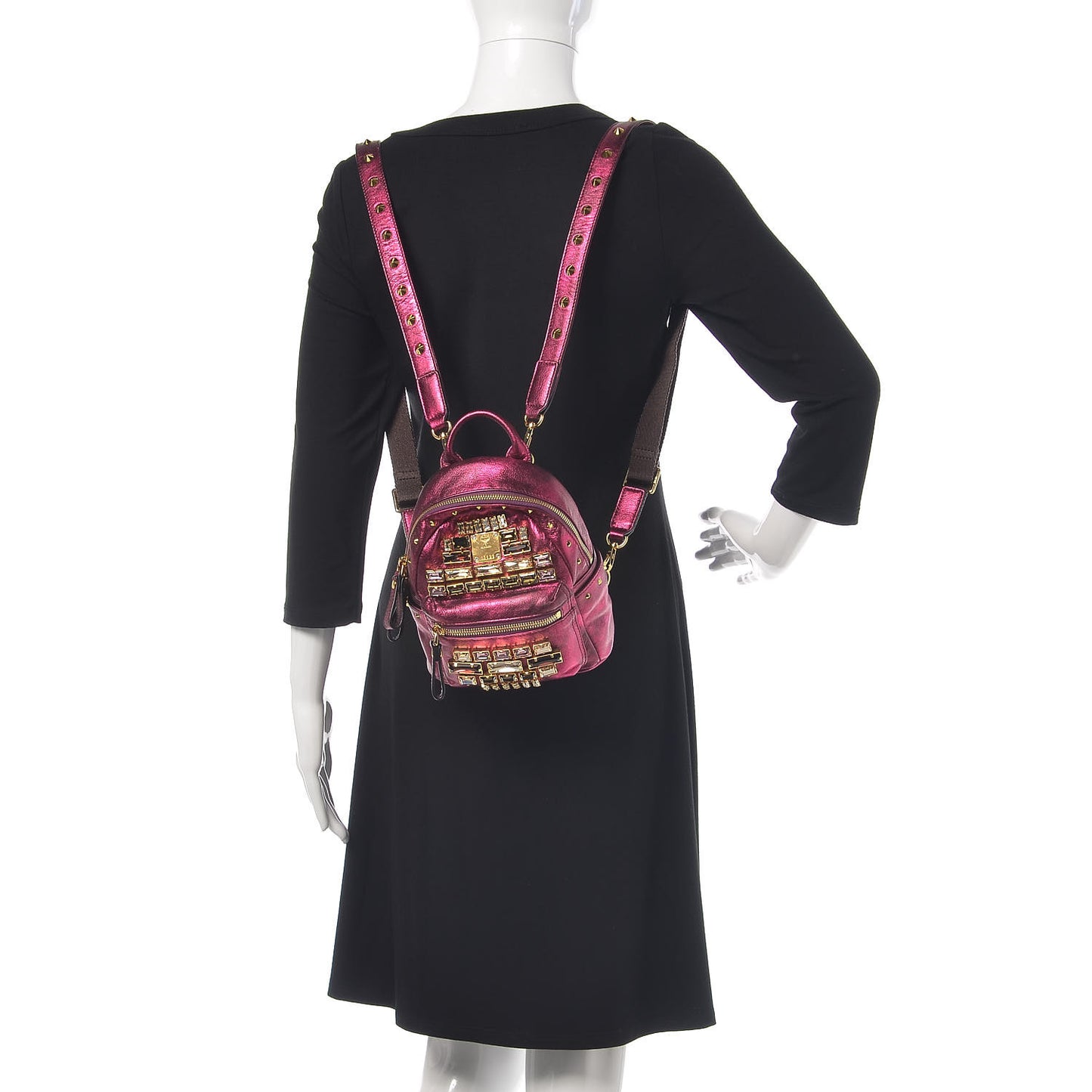 Metallic Calfskin Swarovski Crystal Baby Edeline Backpack Pink