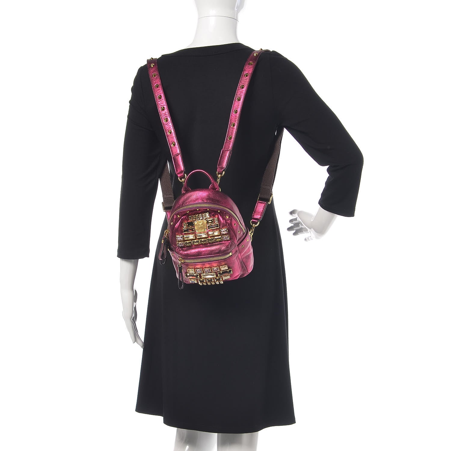 MCM Metallic Calfskin Swarovski Crystal Baby Edeline Backpack Pink 2 of 11