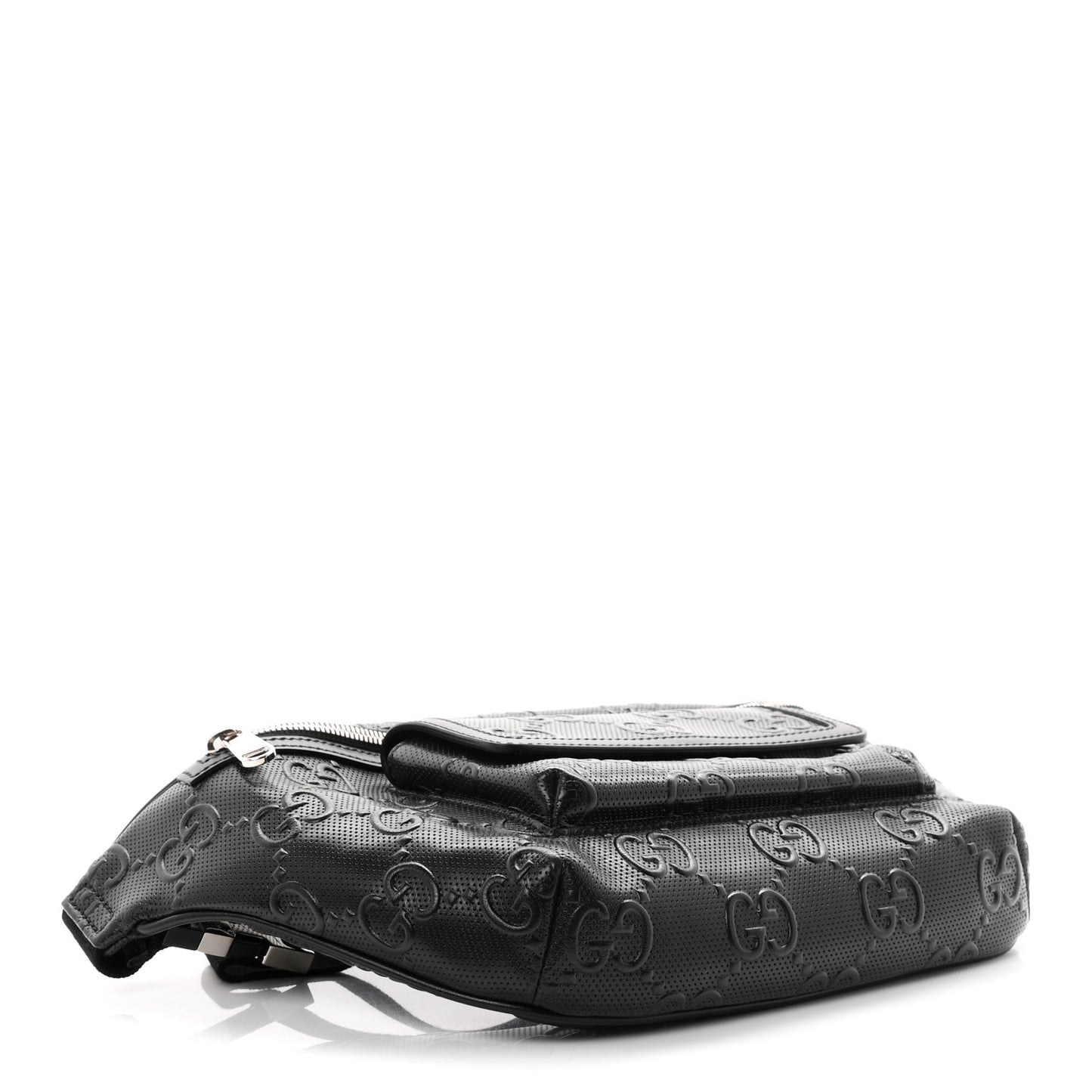 Calfskin GG Tennis Embossed Pocket Belt Bag Black