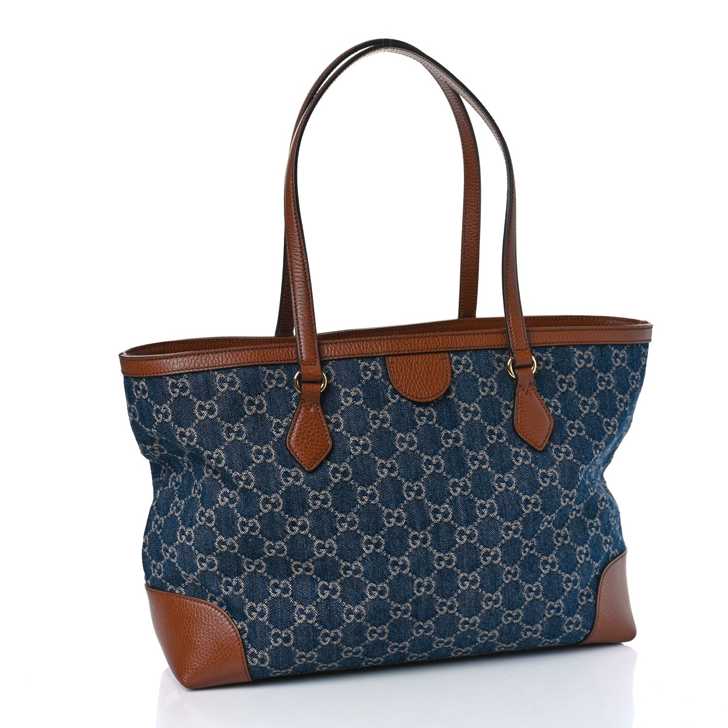 Gucci New Denim GG Monogram Medium Ophidia Shopping Tote Blue Tea Cuir 3 of 9