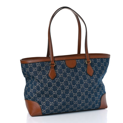 Gucci New Denim GG Monogram Medium Ophidia Shopping Tote Blue Tea Cuir 3 of 9