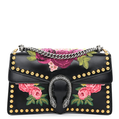 Gucci Calfskin Floral Embroidered Studded Small Dionysus Shoulder Bag Black 1 of 10