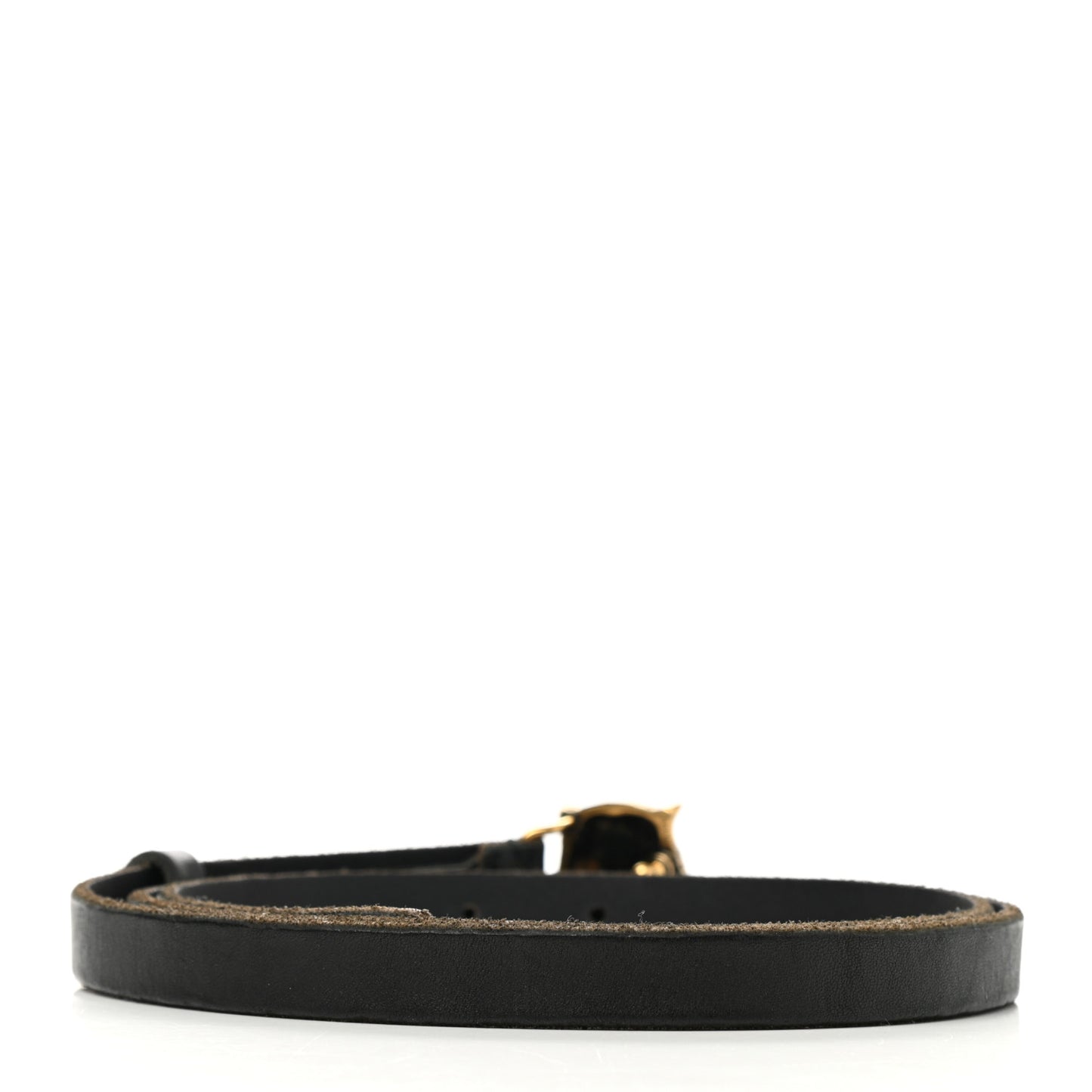 Calfskin Brass Skinny Feline Buckle Belt 100 40 Black