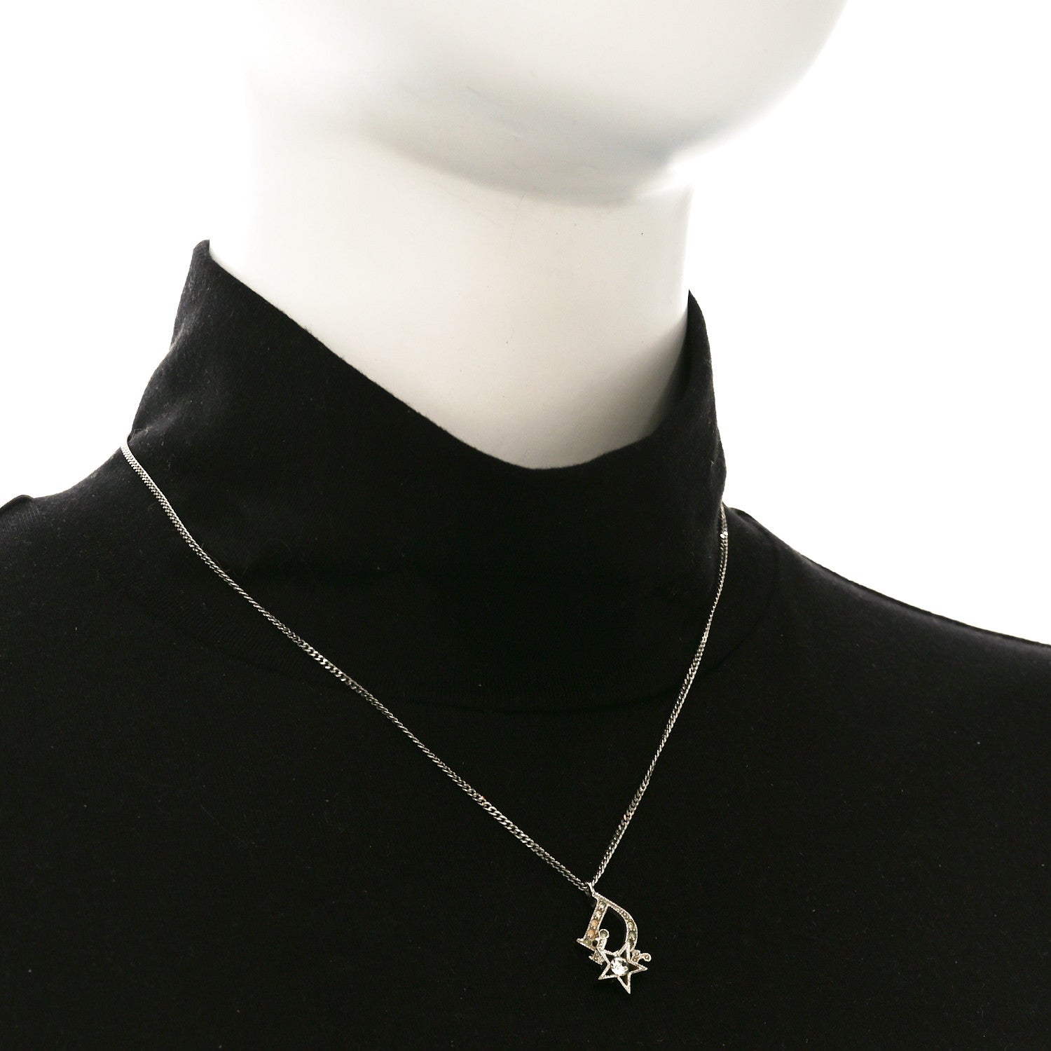 Christian Dior Crystal Logo Star Necklace Silver 2 of 4