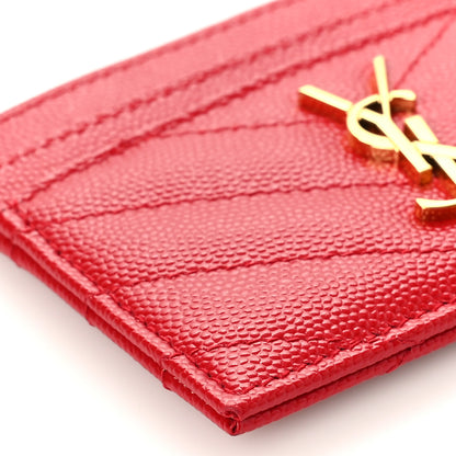 Saint Laurent Grain De Poudre Matelasse Chevron Monogram Credit Card Case New Red 7 of 9