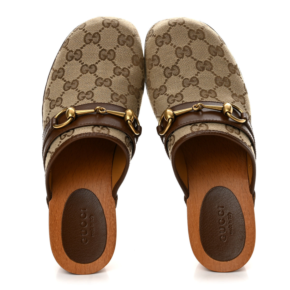Monogram Goatskin Horsebit Clog Mules 36.5 Beige Ebony Brown Sugar