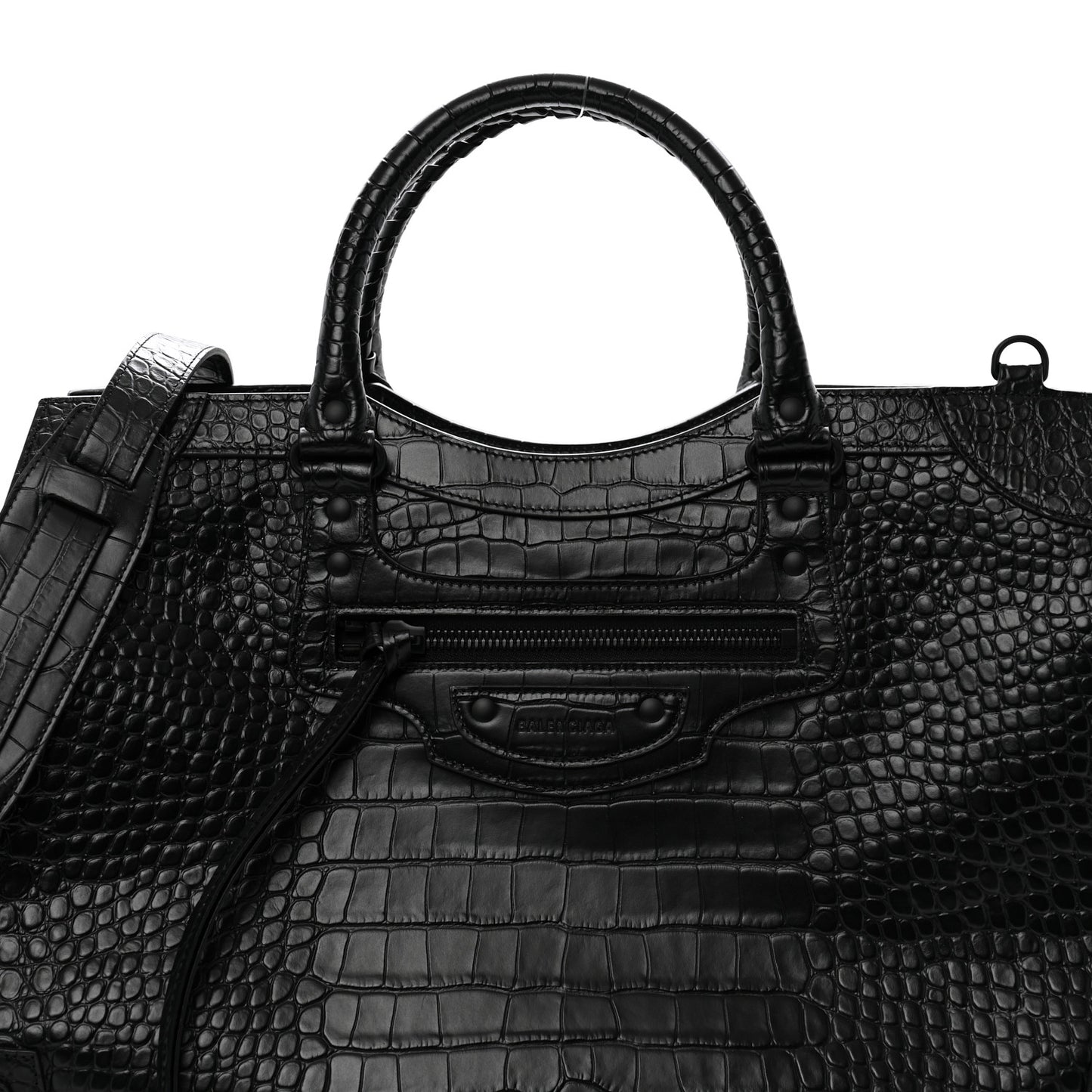 Semi Matte Calfskin Crocodile Embossed Neo Classic Black Hardware Large City Black