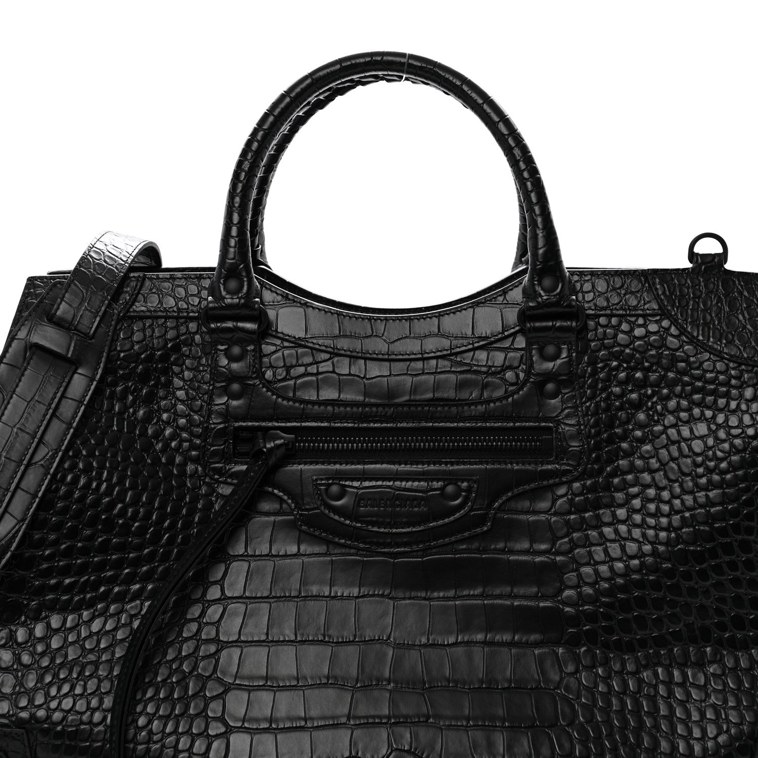 Balenciaga Semi Matte Calfskin Crocodile Embossed Neo Classic Black Hardware Large City Black 7 of 9