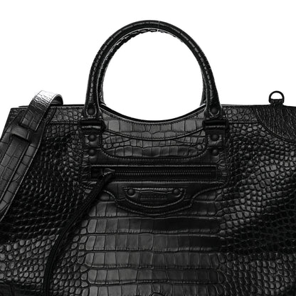 Balenciaga Semi Matte Calfskin Crocodile Embossed Neo Classic Black Hardware Large City Black 7 of 9