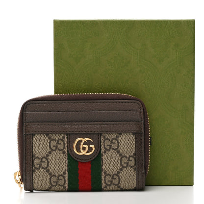Gucci GG Supreme Monogram Textured Dollar Calfskin Web Ophidia Zip Around Card Case Wallet Beige Ebony New Acero 10 of 10