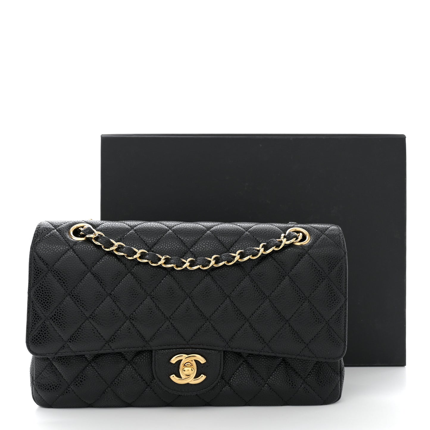 Caviar Quilted Medium Double Flap Black