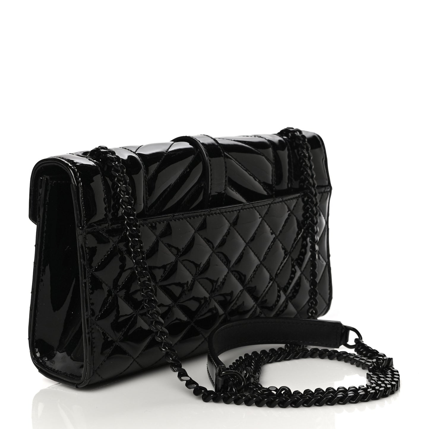 Patent Mixed Matelasse Triquilt Small Monogram Satchel Black