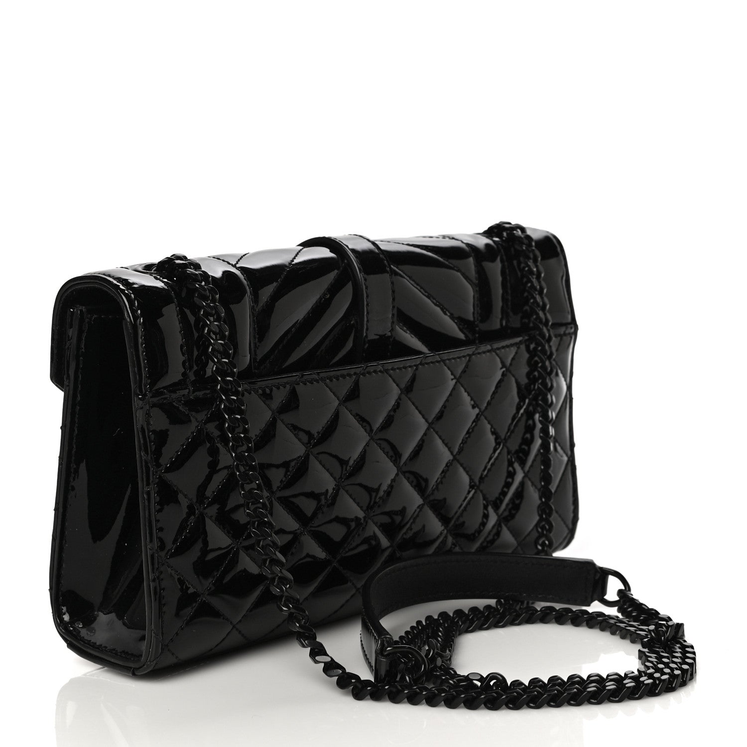 Saint Laurent Patent Mixed Matelasse Triquilt Small Monogram Satchel Black 3 of 10
