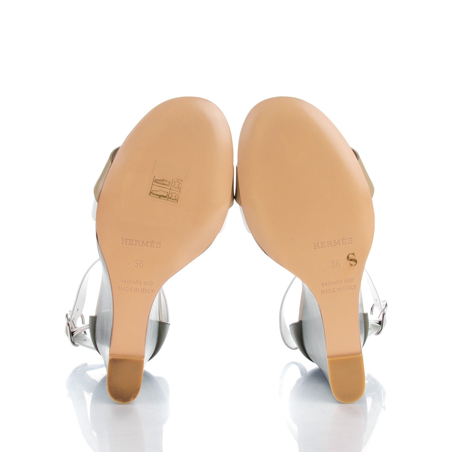 Hermes Calfskin Kiss Wedge Sandals 36 Beige Blanc Bronze 5 of 9